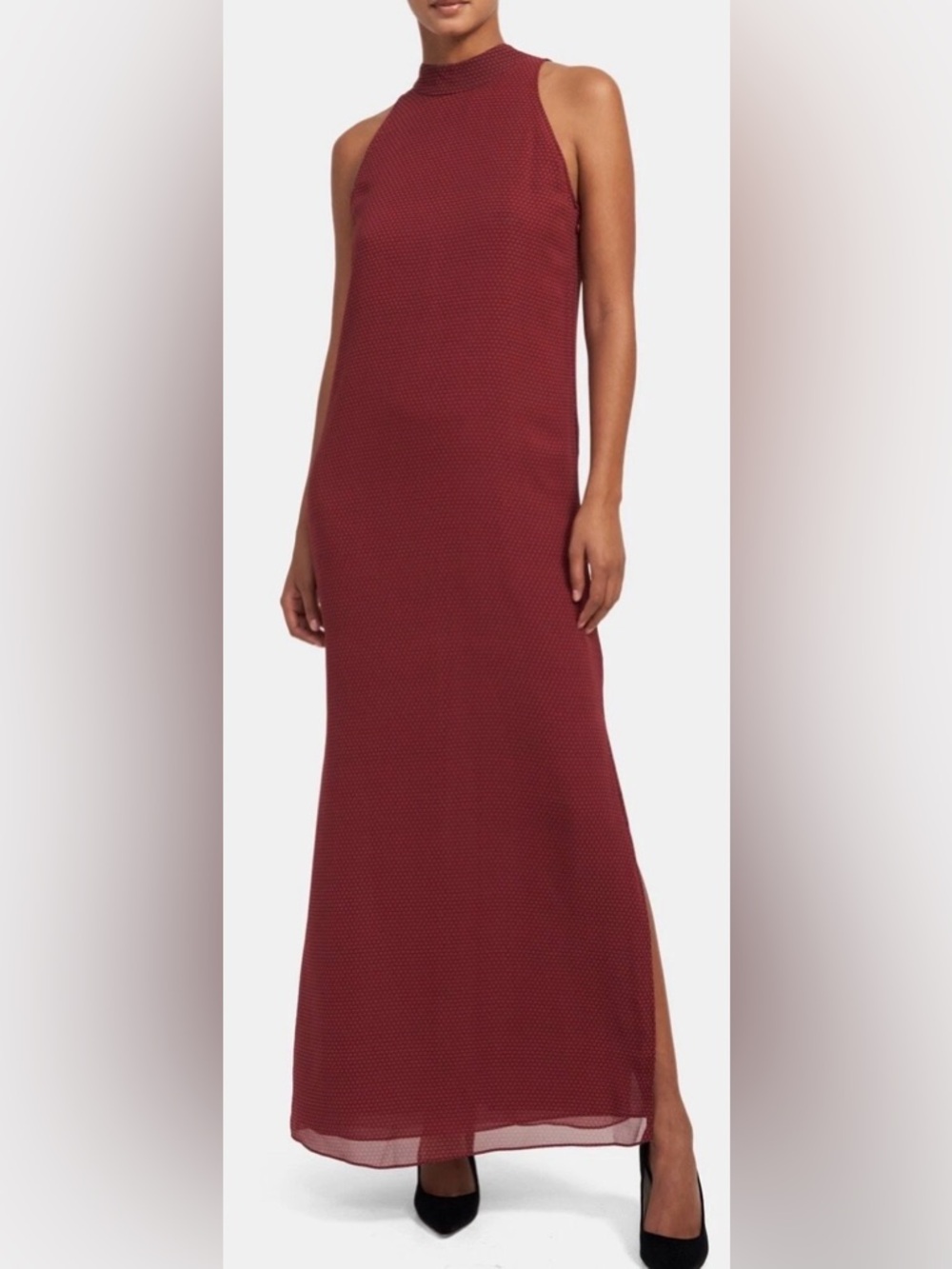 Theory Clean Halter Silk Maxi Dress w Long Luxurious Back Sash Red/Black* CLO